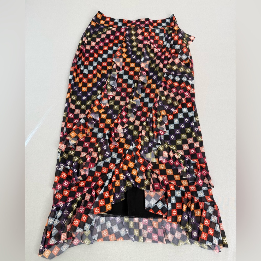 Anthropologie Black Multi-Color Patterned Maxi Skirt